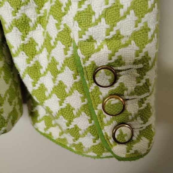 Vintage Y2K Old Navy Houndstooth Blazer XS Green White Lined 3-Button - Picture 5 of 9